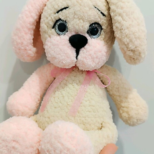 Handmade knitted puppy new, 27 cm tall