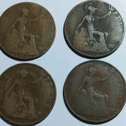 One Penny Coins Used, Lot of 23, King George V 1912-1936