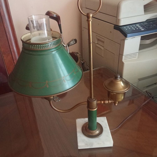 Bouillotte table lamp brass green metal shade like new