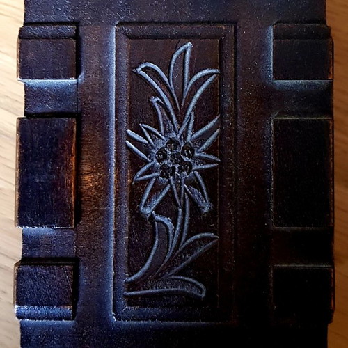 Wooden carved antique box Swiss 1940