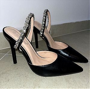 SIZE 38 Jimmy Choo inspired Black heels μαυρα mules τακούνι με στρας