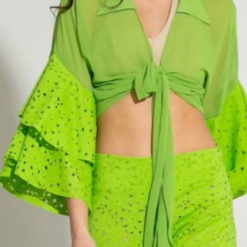 C-Throu skirt set with crop top like new, light green