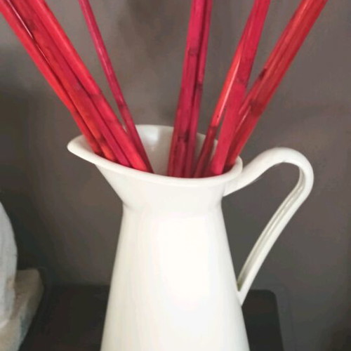 IKEA large flower jug like new with red bamboo decor