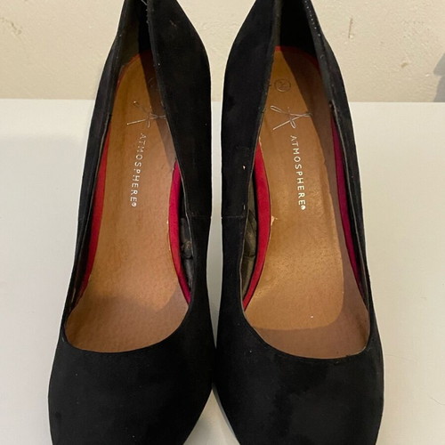 Atmosphere black faux suede court shoes like new, size 41
