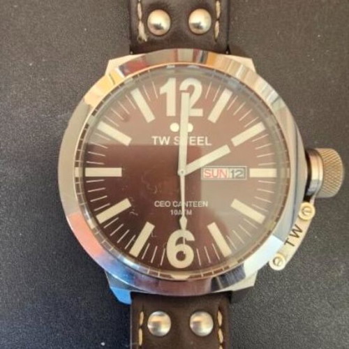 TW Steel watch used with brown strap and date display