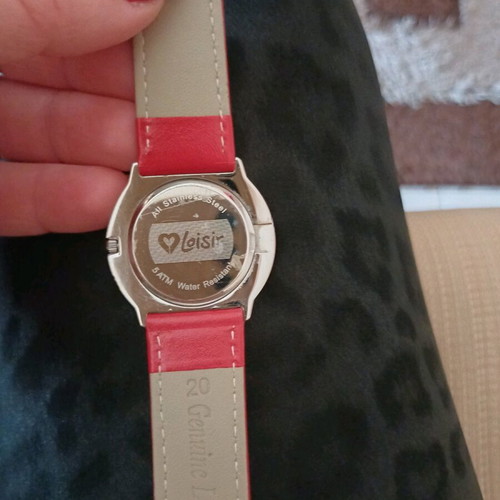 Loisir women's watch like new with red leather strap and rhinestones