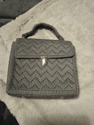 Handmade knitted gray handbag with embossed zig-zag pattern like new