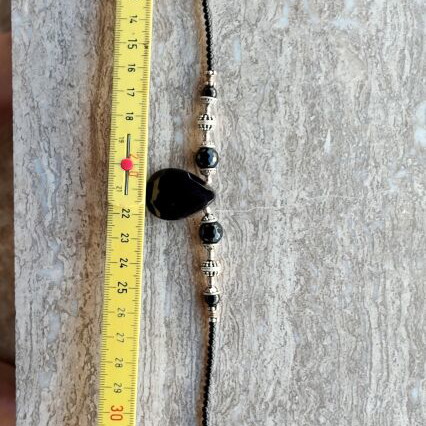 Silver vintage necklace with black stone, 925 hallmark