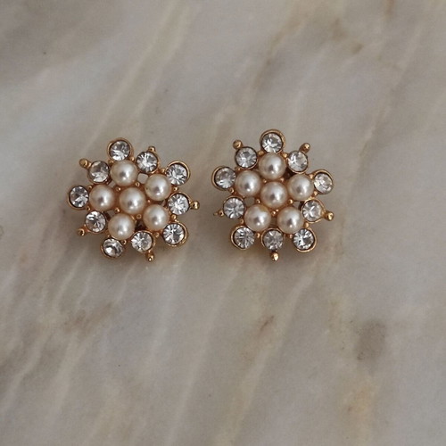 Bijou earrings with zircon stones like new, white and gold tone