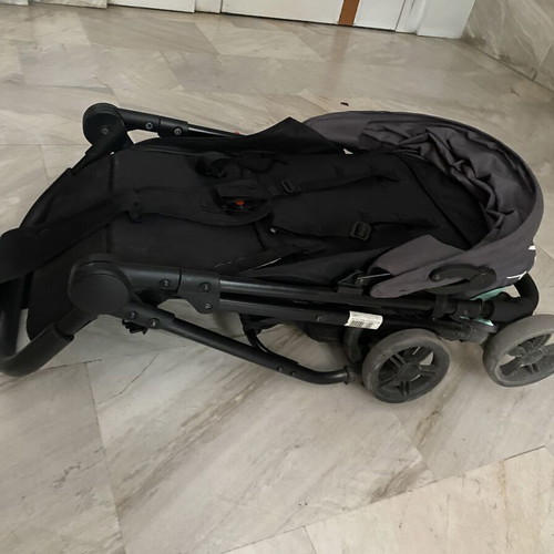 Moni baby stroller used, foldable, black/grey with designs