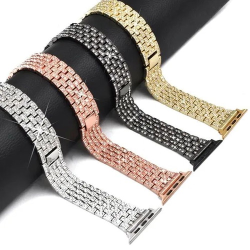 Luxury Stainless Steel Watch Strap with Crystals for Smartwatches