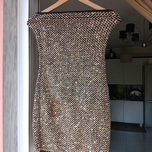Dress tight mini with gold sequins pin up like new
