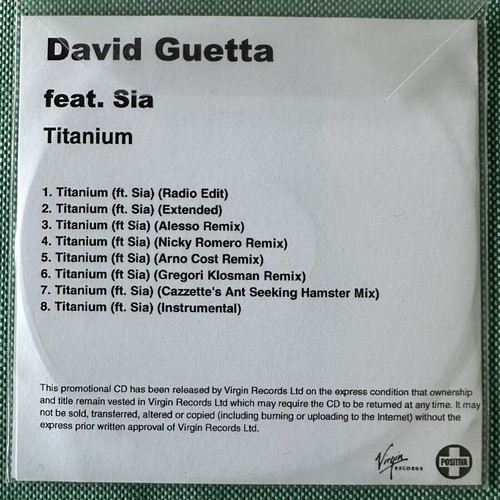 David Guetta Sia Titanium Promo CD like new, electronic