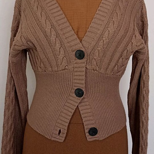 Review knitted cardigan in brown color like new, size S/M