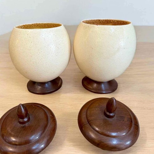 Ostrich eggs like new, set of 11 pieces height 17 cm