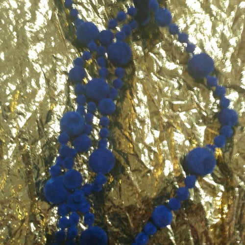 Long necklace with velvet beads new, electric blue