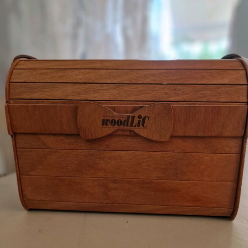 Wooden handmade shoulder bag used with velvet lining and leather strap