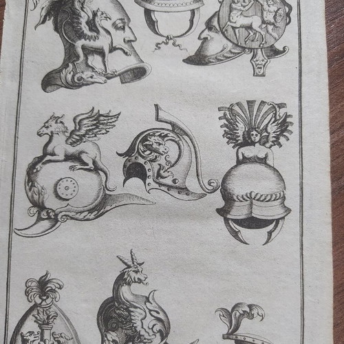 Greek helmets used, authentic chalcography 1699