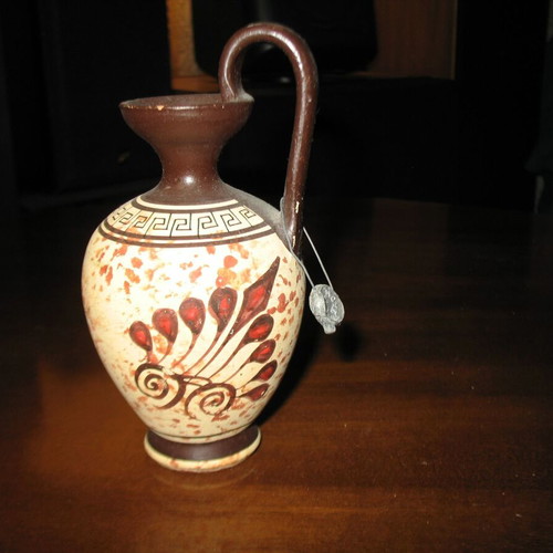 Imitation ancient black-figure Corinthian oinochoe used, 14 cm height
