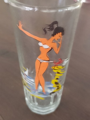 Ouzo glass used with summertime pin-up print