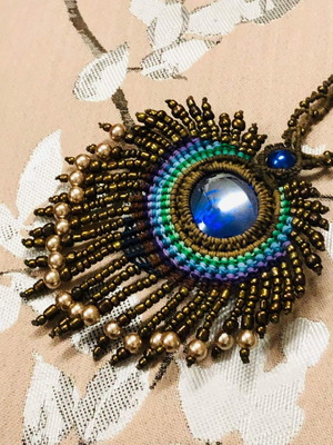 PERO necklace with artificial macrame new, brown multicolor
