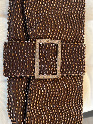 Brown evening clutch bag new, no chain, beaded