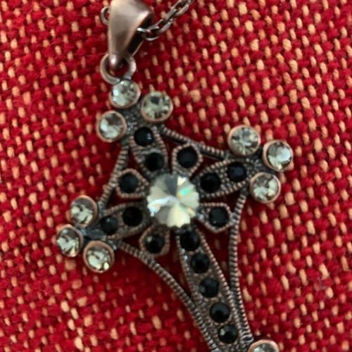 Cross rose bronze with zircon, like new