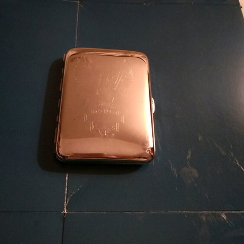 Retro inox cigarette case used with engraved eagle and motor cycles motto