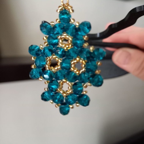 Handmade earrings with teal crystal beads and gold stainless steel clasp
