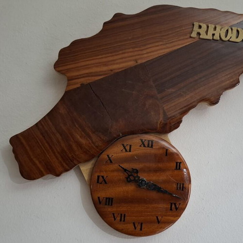 Vintage Handmade Wooden Wall Clock Rhodos like new