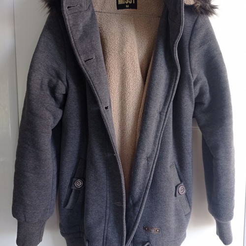Women's jacket used, gray with removable hood, size medium