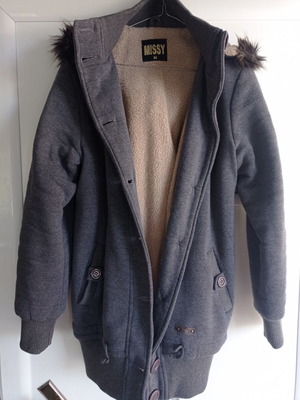 Women's jacket used, gray with removable hood, size medium