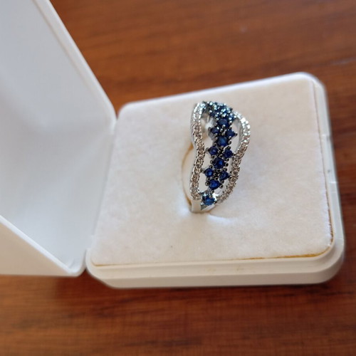 Ring with blue and silver zircon stones, new, size 7