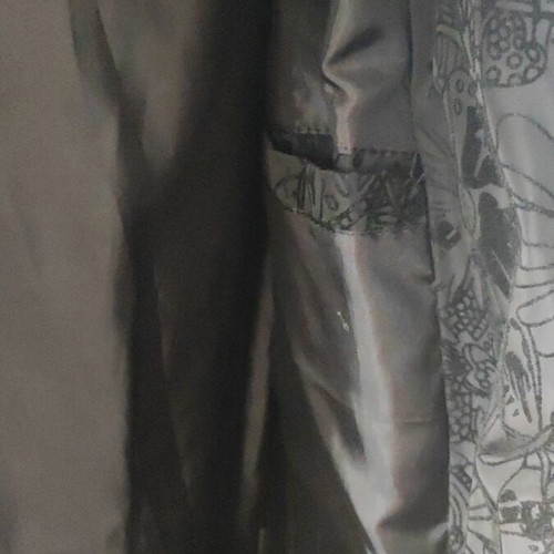 Ellen Rose black jacket with embossed designs, size L, detachable hood
