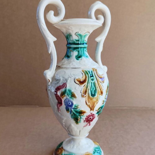 Majolica ceramic vase Rörstrand used, 19th century antique