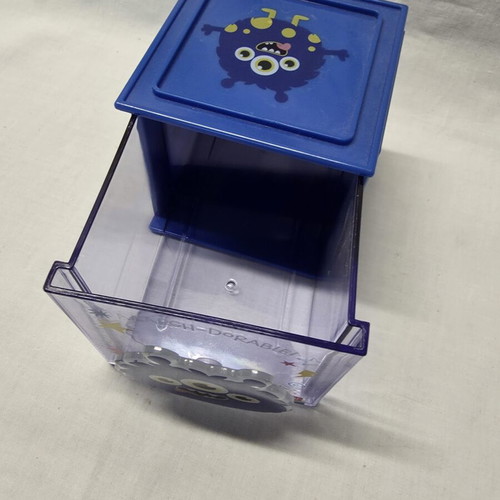 Legami Cutie Cube Monster stacking storage box with drawer used