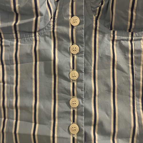MYS top in blue with navy and white vertical stripes, like new