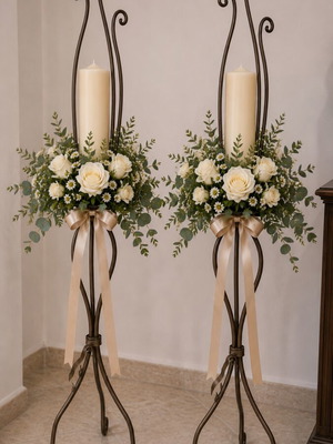 Pair of forged iron candleholders and flower stands like new, 120 cm