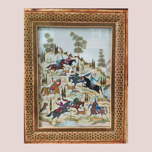 Persian traditional miniature painting used with Khatam frame
