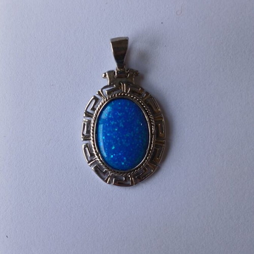 Silver pendant 925 with blue opal and meander used