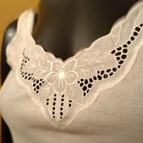 Tricosi vintage 1980s long sleeveless blouse, made in West Germany, white cotton