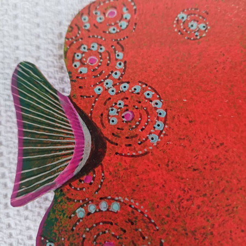 Decorative Fish painting on metal new, wooden base