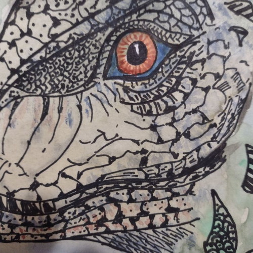 Drawing dinosaur head zentangle watercolor new