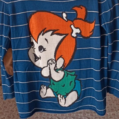 Pebbles Flintstones Long Sleeve Shirt used, navy blue with elbow patches