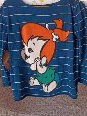 Pebbles Flintstones Long Sleeve Shirt used, navy blue with elbow patches