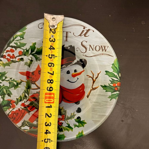 Christmas glass plate "Let it Snow" with snowman, 15cm