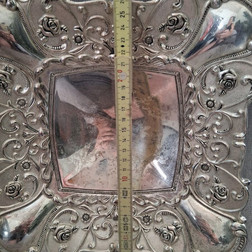 Vintage silver-plated tray 25cm used, decorative baroque design