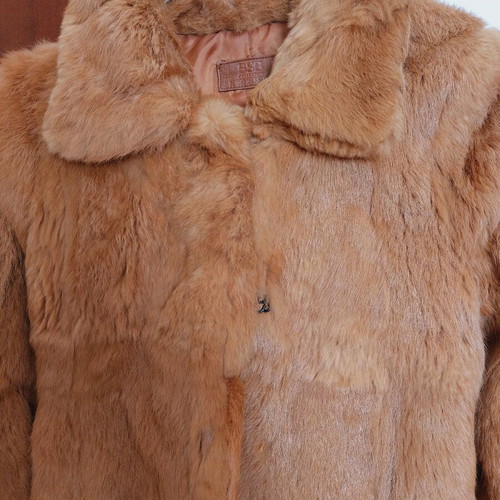 BSB Collection camel color rabbit fur coat, size 40