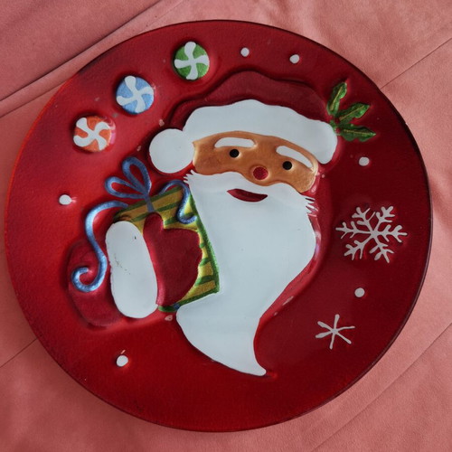 Christmas large glass plate used, 35 cm diameter