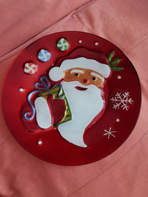 Christmas large glass plate used, 35 cm diameter